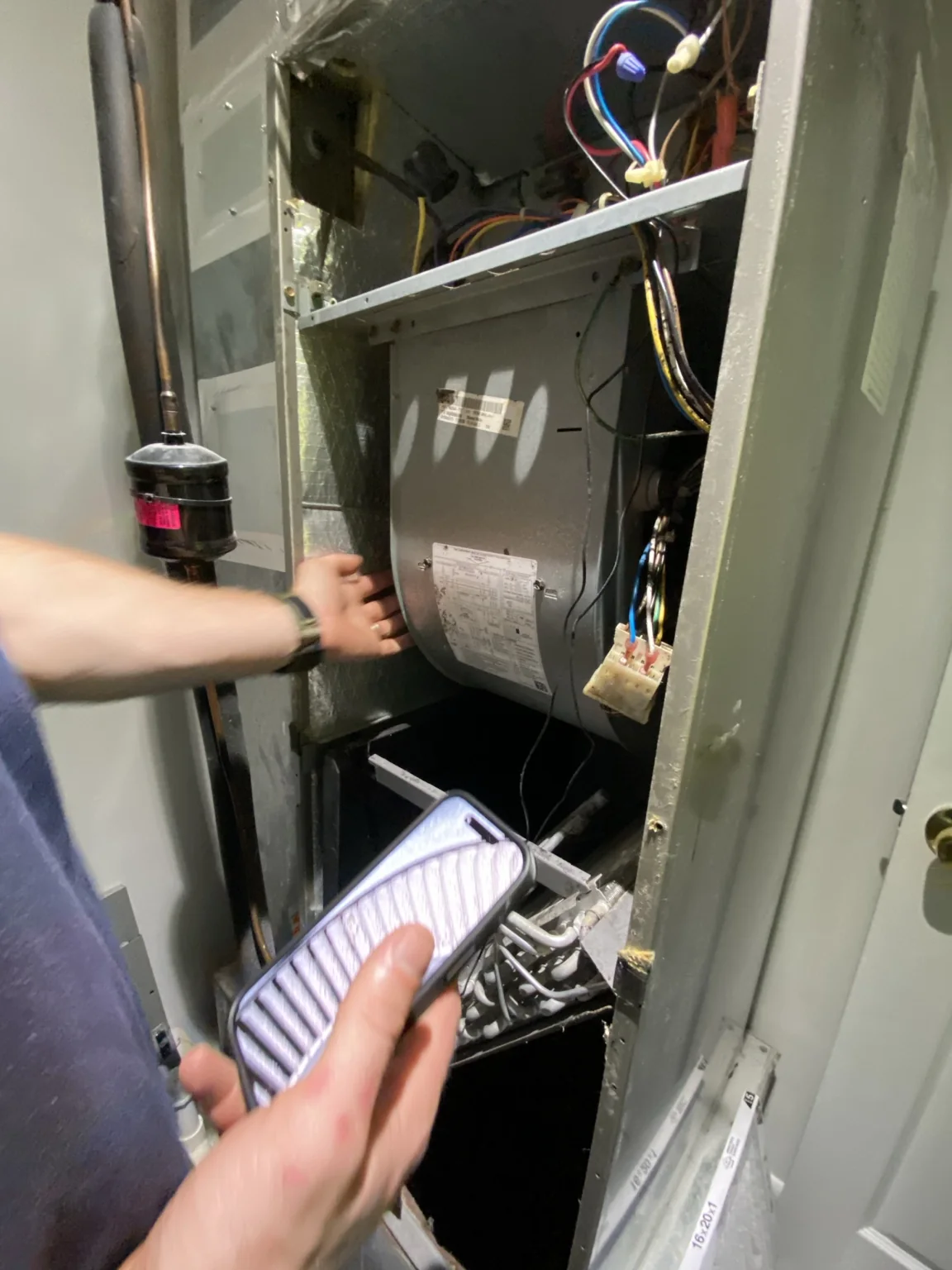 Open commercial air handler during service