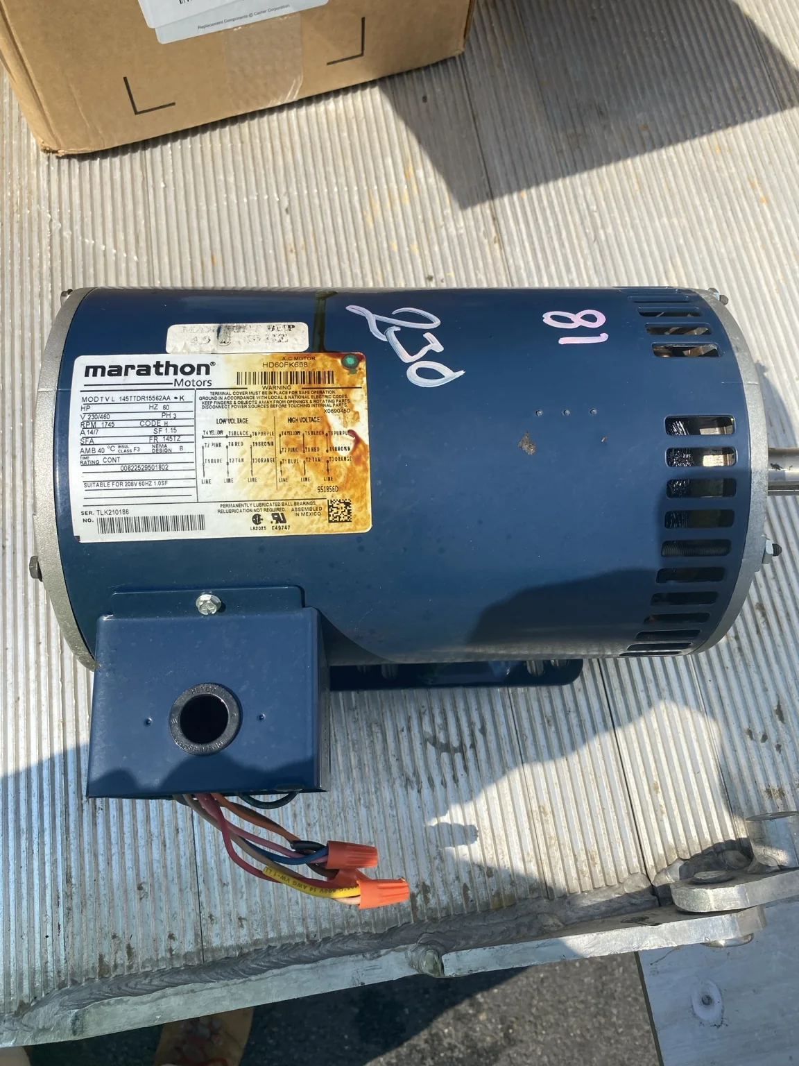 Commercial HVAC electric motor on service cart